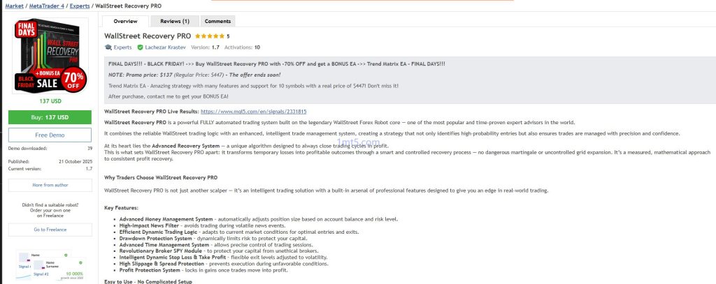 图片[2]交易的工具|外汇EA|外汇论坛|MT4指标|MT5软件|EA源码|MQL编程|跟单系统|马丁格尔|狼行天下|财经东北路|ctrader|蜡烛图技术|外汇知识|自动化交易WallStreet Recovery PRO EA v1.7交易的工具|外汇EA|外汇论坛|MT4指标|MT5软件|EA源码|MQL编程|跟单系统|马丁格尔|狼行天下|财经东北路|ctrader|蜡烛图技术|外汇知识|自动化交易1mt5